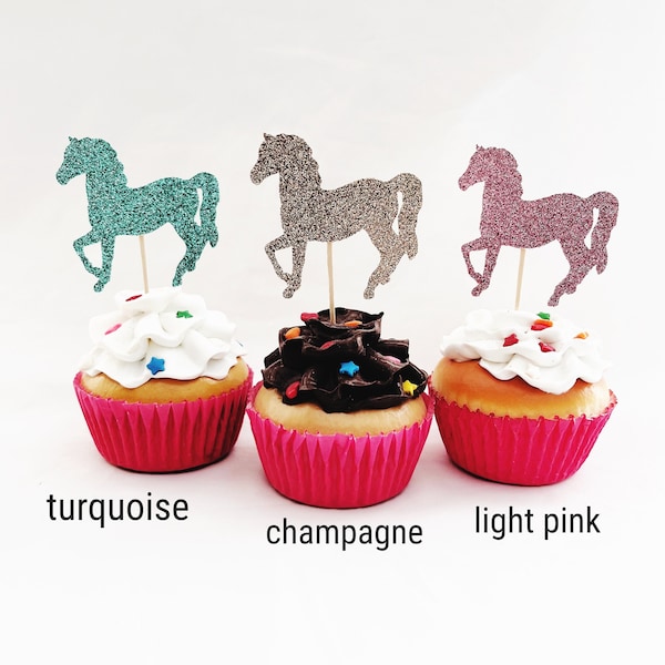 Glitter Horse Cupcake Toppers, Western Cupcake Toppers, Horse Cupcake Toppers, 12 Ct.