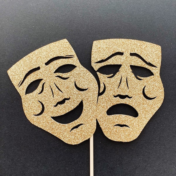 Glitter Comedy and Tragedy Masks Cake Topper, Theatre Masks Cake Topper, Drama Cake Topper