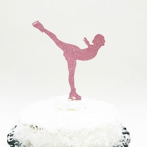 Glitter Ice Skater Cake Topper: Skating Party Decoration
