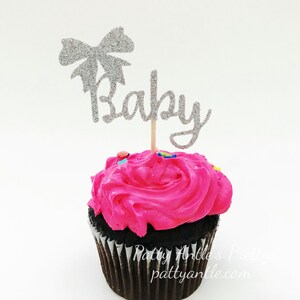 Glitter Baby Cupcake Toppers, Baby Cupcake Toppers, Baby Shower Cupcake Toppers, Ribbon Cupcake Toppers, Baby Ribbon Toppers, Bow Baby Toppe