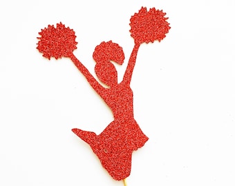 Glitter Cheerleader Cake Topper, Cheerleader Topper, Cheer Cake Topper