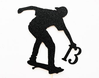 Glitter Skateboarder Cake Topper, Skateboard Cake Topper