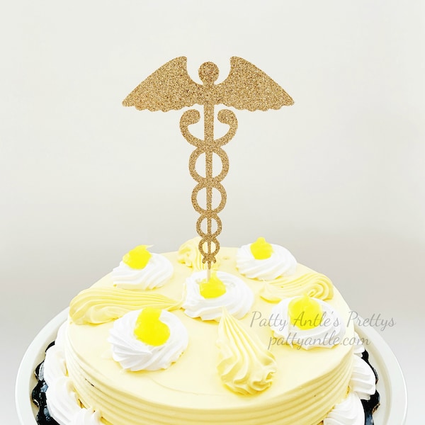 Glitter Caduceus Cake Topper, Caduceus Cake Topper, Medical Symbol Cake Topper, Doctor Cake Topper, Physician Cake Topper, Medicine Topper