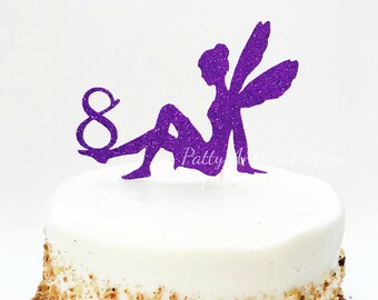 Glitter Fairy Birthday Cake Topper, Personalized Party Decor