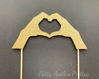 Glitter Hands Forming a Heart Cake Topper, Love Cake Topper, Heart Cake Topper, Hands Cake Topper, Wedding Cake Topper, Anniversary Topper