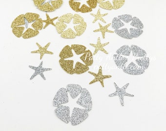 Glitter Sand Dollar and Starfish Die Cuts, Sand Dollar Confetti, Starfish Confetti, 40 Ct.