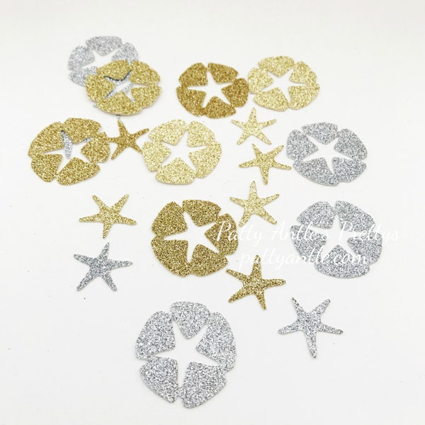 Glitter Sand Dollar and Starfish Die Cuts, Sand Dollar Confetti, Starfish Confetti, 40 Ct.