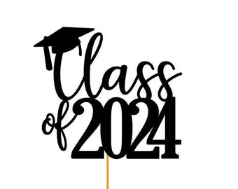 Glitter Graduation Class of 2024 Cake Topper, 2024 Cake Topper, Grad Cake Topper, 2024 Cake, Mortar Board Cake Topper