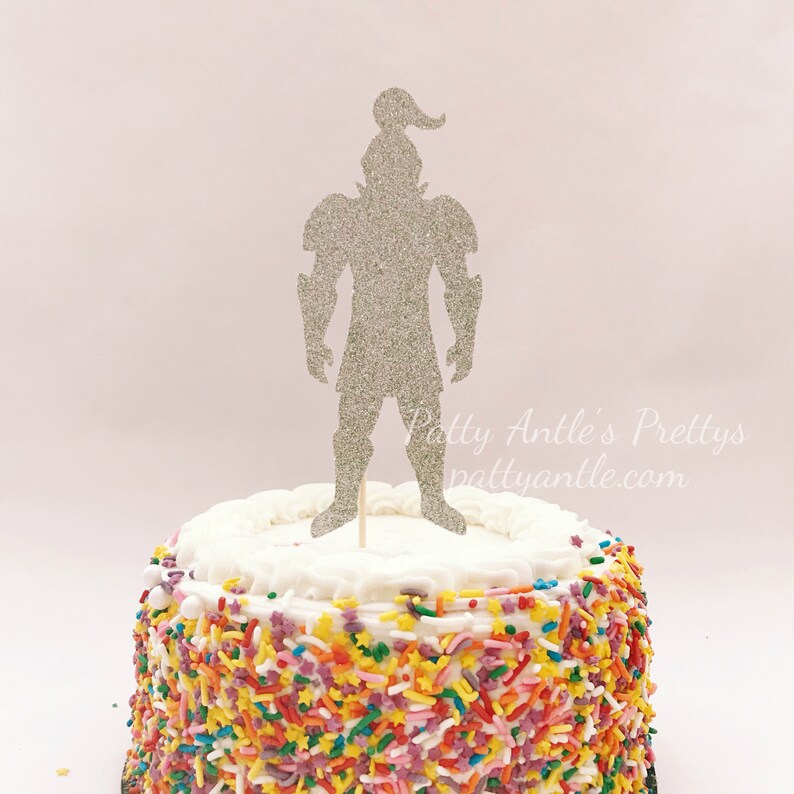 Glitter Knight Cake Topper, Birthday Knight Cake Topper, Castle Cake Topper, Knight in Shining Armor Cake Topper image 2