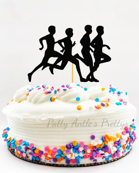 Cheereveal Black Marathon Happy Birthday Cake Topper Running