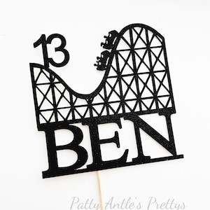 Glitter Roller Coaster Cake Topper, Amusement Park Cake Topper, Rollercoaster, Personalized Birthday Cake Topper, County Fair Cake Topper