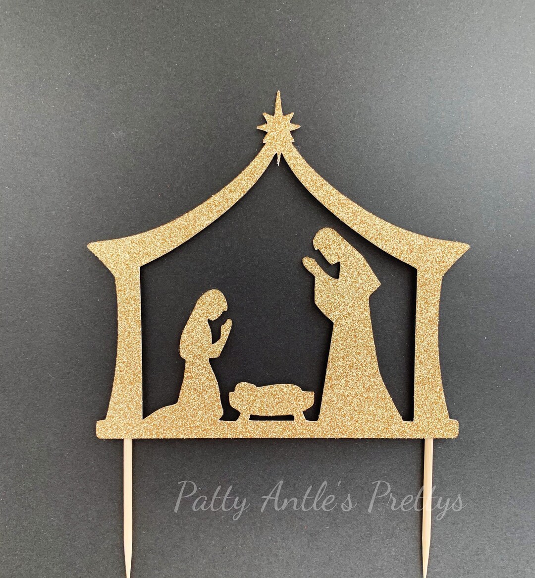 Glitter Nativity Christmas Cake Topper, Nativity Scene Cake Topper, Holiday Cake Topper