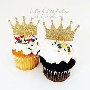 Glitter Crown Cupcake Toppers: Royal Birthday Party Decorations