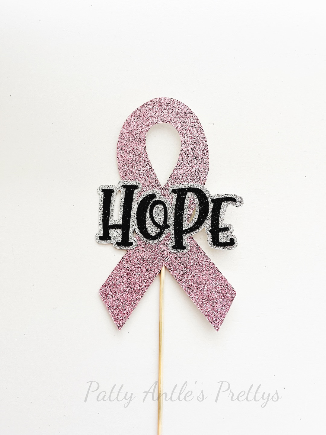 Glitter Pink Ribbon Cake Topper: Breast Cancer Hope Awareness - Etsy