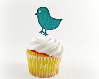 Glitter Birdie Cupcake Topper, Birdie Cupcake Topper, 12 Ct.