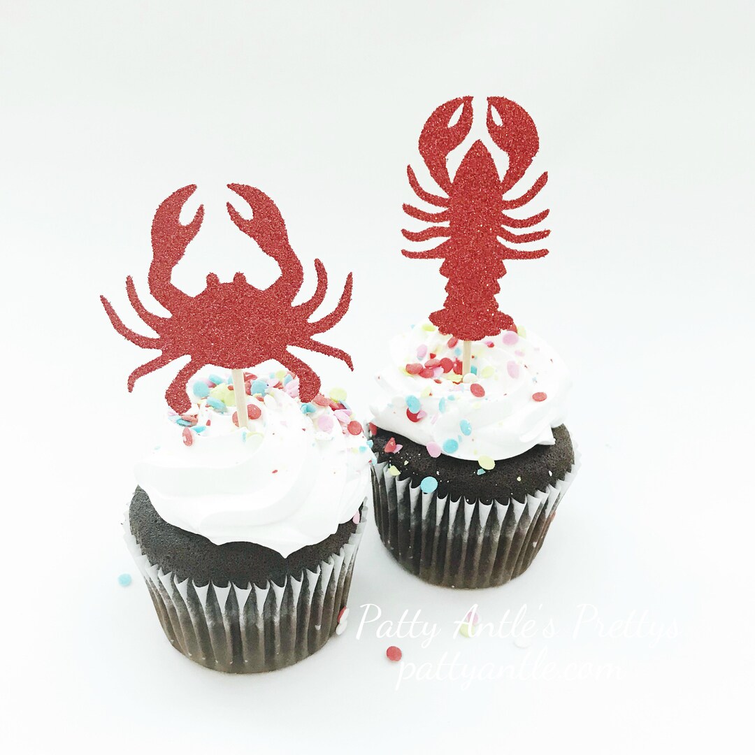 Glitter Lobster &amp; Crab Cupcake Toppers, Lobster and Crab Cupcake ...