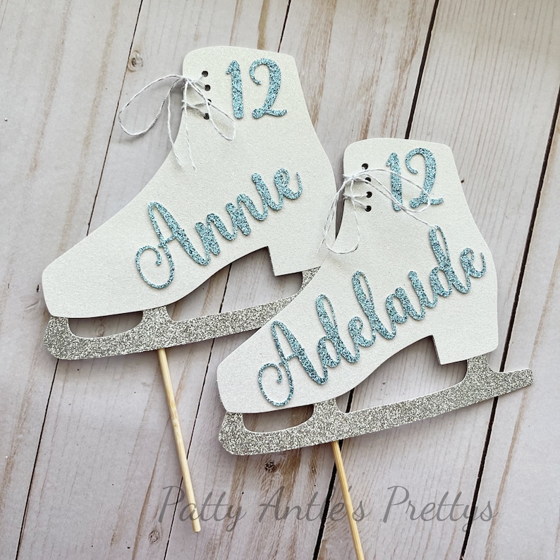 Glitter Ice Skate Cake Topper, Ice Skate Cake Topper, Skating Party Topper, Skate Cake Topper, Personalized Ice Skate Topper image 3