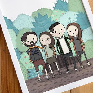 Custom Family portrait illustration Forest Scenic Background illustration photo Personalized Family gift Printable Custom Portrait Drawing