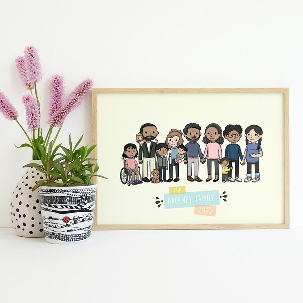 Custom Portrait Family art quirky illustration! Perfect gift for Christmas, custom portrait custom couple, wedding portrait, family portrait