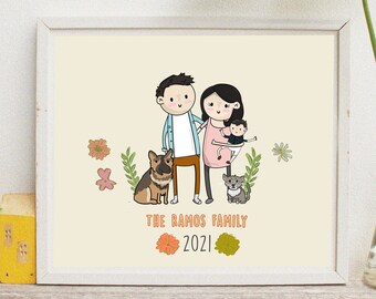 Custom Portrait from Photo, Cartoon Portrait, Printed Family Illustration, Custom Portrait Personalized Print, Gift for Him, Custom Drawing