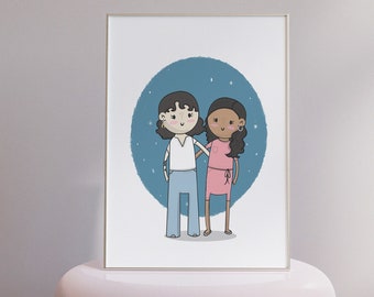 CUSTOM Illustration art gift! Blue background! Perfect gift for Valentine's Day, Free Shipping US Physical Copy+ Digital!