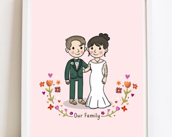 Lesbian Pride Custom Portrait: Hand-Drawn Queer Art Print