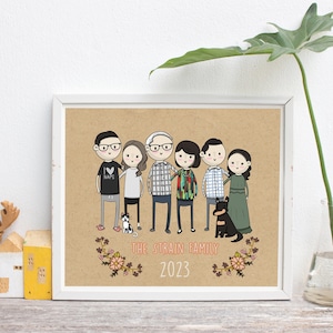 Custom Family portrait illustration Christmas Gift Family illustration from photo Personalized Family gift Printable Custom Portrait Drawing