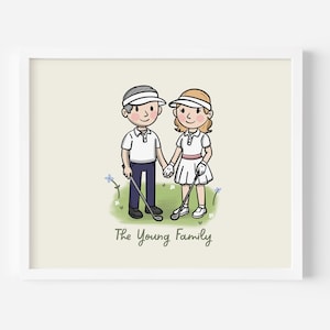Custom Illustrated Couple Art Print on Grass Patch Custom Family Portrait printed and Digital