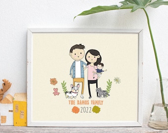 Custom Portrait from Photo, Cartoon Portrait, Printed Family Illustration, Custom Portrait Personalized Print, Gift for Him, Custom Drawing