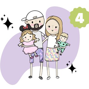 4 PEOPLE/PETS DIGITAL Custom Portrait, Cartoon Portrait, Unique Hand-Drawn Digital Portraits: Personalized Gifts in Just Days!