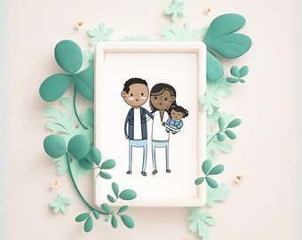 Custom Illustrated Couple Art Print | Family Illustrated Poster | Wedding Gift | Anniversary Gift | Custom Portrait | Illustrated Portrait