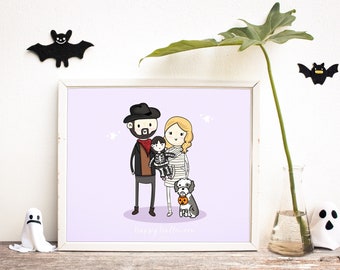 Custom Halloween Family Print,Personalized Halloween Portrait,Family Portrait,Halloween Ghost Family,Halloween Printable Wall Art,