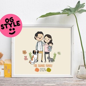 Custom Portrait from Photo, Cartoon Portrait, Printed Family Illustration, Custom Portrait Personalized Print, Gift for Him, Custom Drawing OG Style 8x10