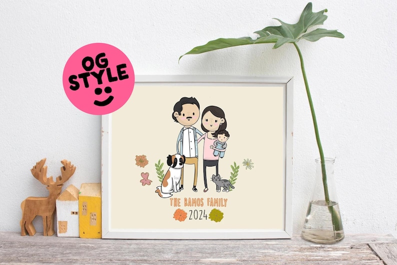 Custom Portrait from Photo, Cartoon Portrait, Printed Family Illustration, Custom Portrait Personalized Print, Gift for Him, Custom Drawing OG Style 8x10