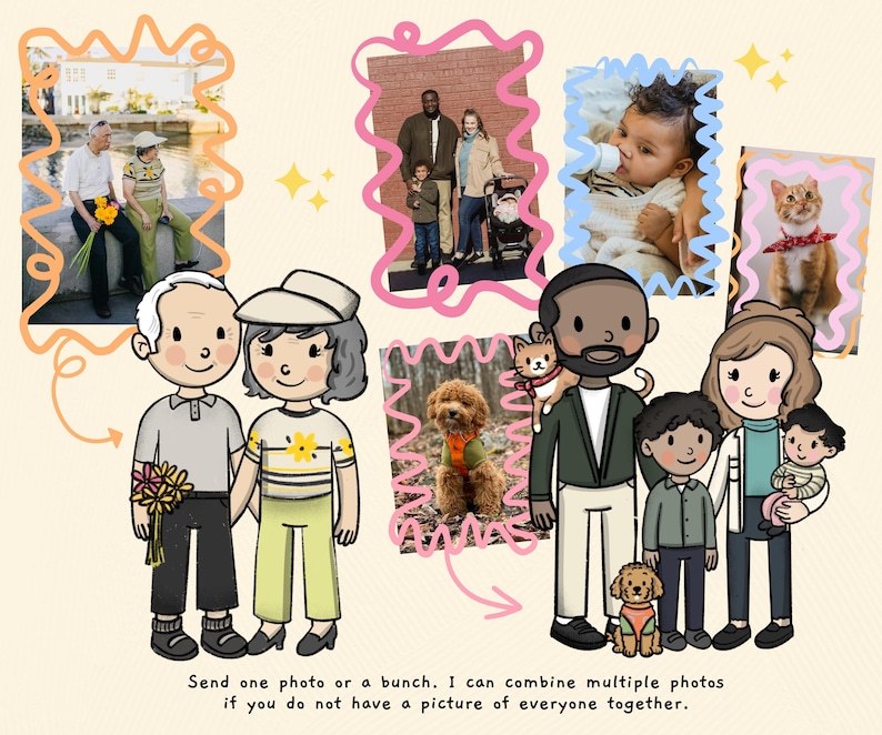 Custom Portrait from Photo, Cartoon Portrait, Printed Family Illustration, Custom Portrait Personalized Print, Gift for Him, Custom Drawing image 4