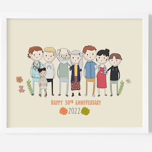 Ritratto personalizzato da foto, ritratto di cartone animato, illustrazione di famiglia stampata, stampa personalizzata di ritratto personalizzato, regalo per lui, disegno personalizzato