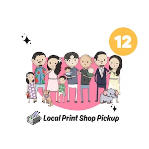 12 PEOPLE/PETS DIGITAL Custom Portrait, Cartoon Portrait, Unique Hand-Drawn Digital Portraits: Personalized Gifts in Just Days!