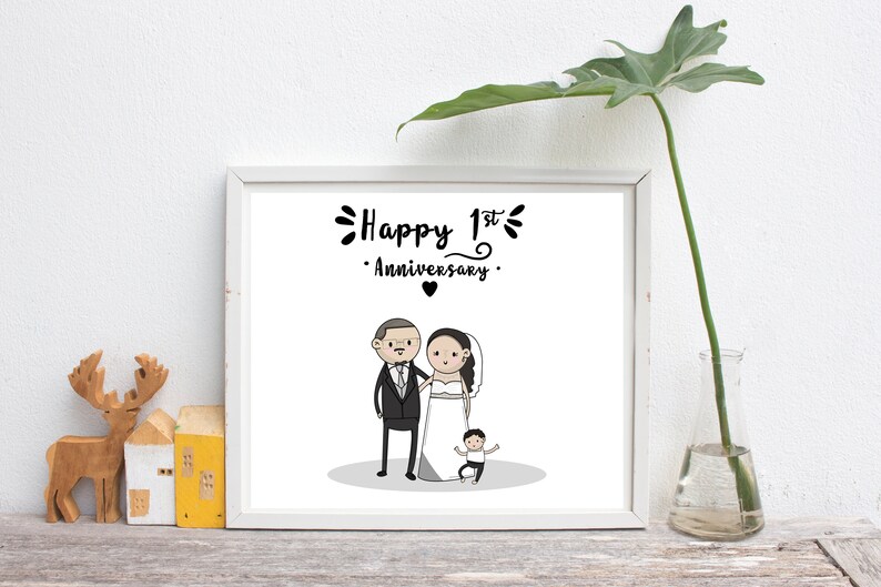 First Anniversary Paper Anniversary Couple Custom Portrait Family art 1st Anniversary Paper Gift, wedding portrait, family portrait image 7