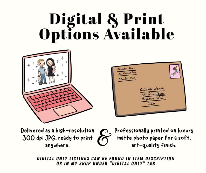 Custom Portrait from Photo, Cartoon Portrait, Printed Family Illustration, Custom Portrait Personalized Print, Gift for Him, Custom Drawing image 11