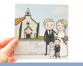 Custom Drawing Background with any scene! Couples illustration/ Family Engagement, Wedding Anniversary, Engagement photos, family house