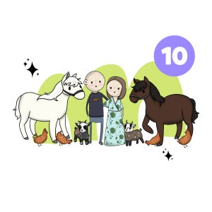 10 PEOPLE/PETS DIGITAL Custom Portrait, Cartoon Portrait, Unique Hand-Drawn Digital Portraits: Personalized Gifts in Just Days!