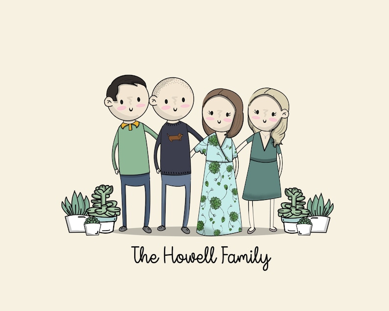 Custom Portrait Plants Family art illustration Succulents perfect gift for weddings, Free Shipping US Physical Copy Digital image 1