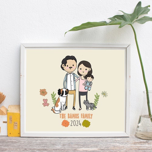 Custom Portrait from Photo, Cartoon Portrait, Printed Family Illustration, Custom Portrait Personalized Print, Gift for Him, Custom Drawing