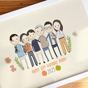 Benutzerdefinierte Cartoon Portrait vom Foto | Personalisierte Familien Illustration Druck | Einzigartige Wandkunst | Perfektes Andenken