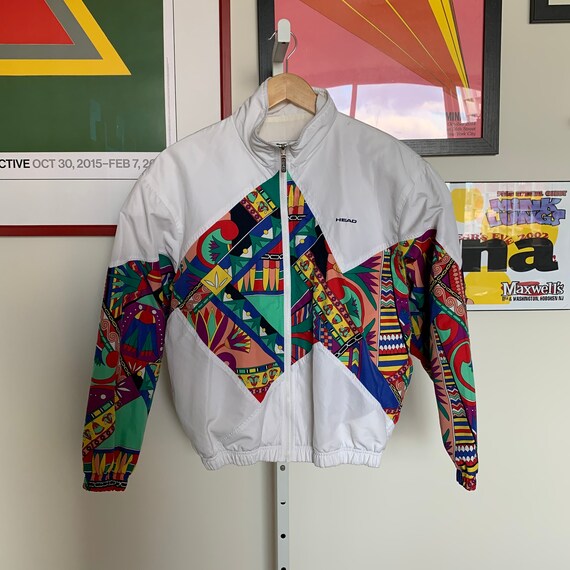 Vintage 80s White with Tropical Print Windbreaker