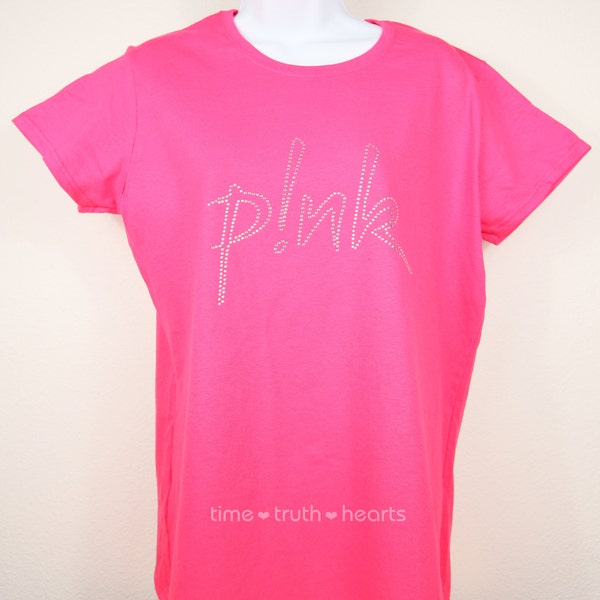 Pink logo (9" x 7") in brilliant clear rhinestones ladies T-shirt, Tank Top or Hoodie-**free shipping in the U.S.**