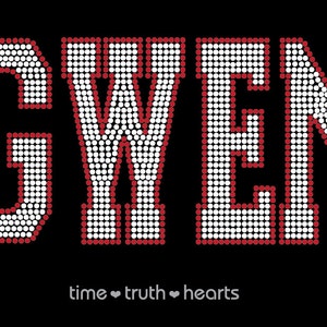 Gwen logo (10.86&quot; x 5.25&quot;) in brilliant red and clear rhinestones t-shirt, tank top or hoodie-*free shipping in the U.S.*