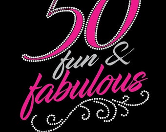 50 Fun and Fabulous (9,72 " x 11,25") in strahlend klaren Strasssteinen und holografischem Vinyl - "Free shipping in U.S."