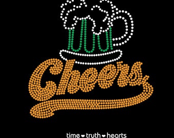 Cheers Design (7,75" x 7,6") in Brilliant gelb, klar und grün Strass - T-Shirt, Tank Top oder Hoodie - **Kostenloser Versand in den USA**
