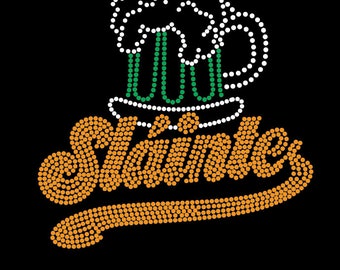 Slainte Design (7,75" x 7,6") in Strahlendem Gelb, klarem und grünem Strass - T-Shirt, Tank Top oder Hoodie - **Kostenloser Versand in den USA**